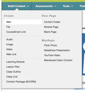 Blackboard Build Content menu -> item